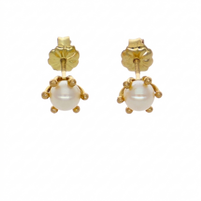Aros Oro Amarillo Perla Cultivada Cuello Pistilo AR-14586