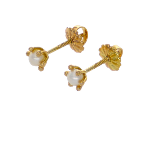 Aros Oro Amarillo Perla Cultivada Cuello Pistilo AR-14587