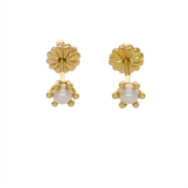 Aros Oro Amarillo Perla Cultivada Cuello Pistilo AR-14587