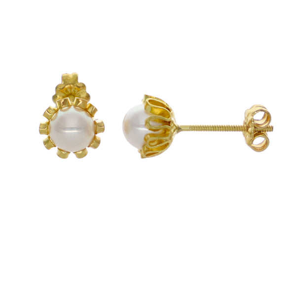 Aros Oro Amarillo Perla Cultivada Cuello Payaso AR-14588