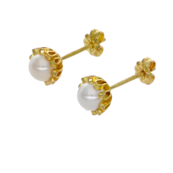 Aros Oro Amarillo Perla Cultivada Cuello Payaso AR-14588