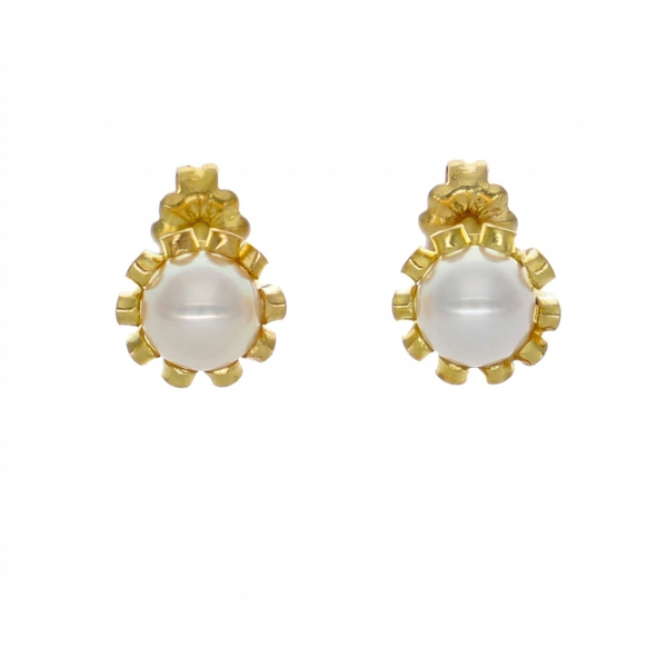Aros Oro Amarillo Perla Cultivada Cuello Payaso AR-14588