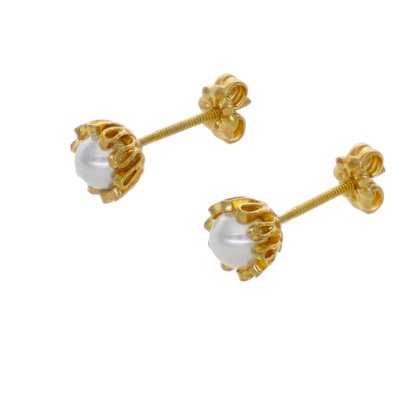 Aros Oro Amarillo Perla Cultivada Cuello Payaso AR-14589