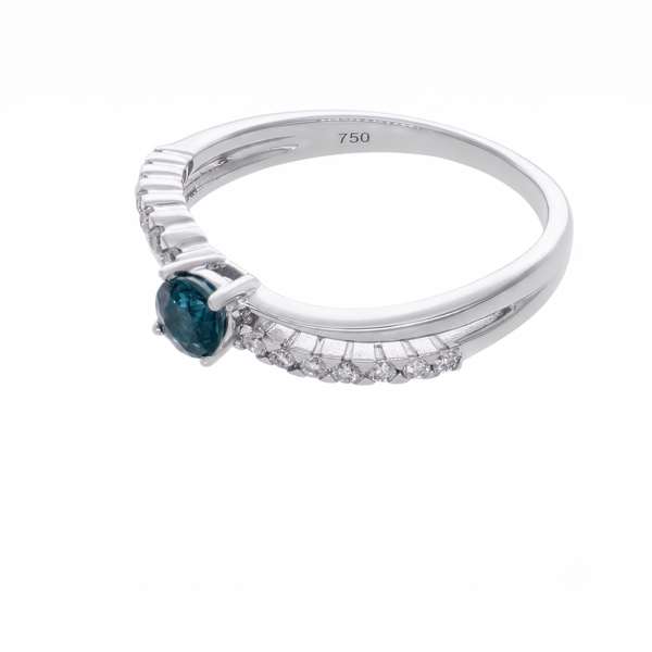 Anillo Oro Blanco con Zafiro Azul y Diamantes Naturales 0.15 ct | AN-14596