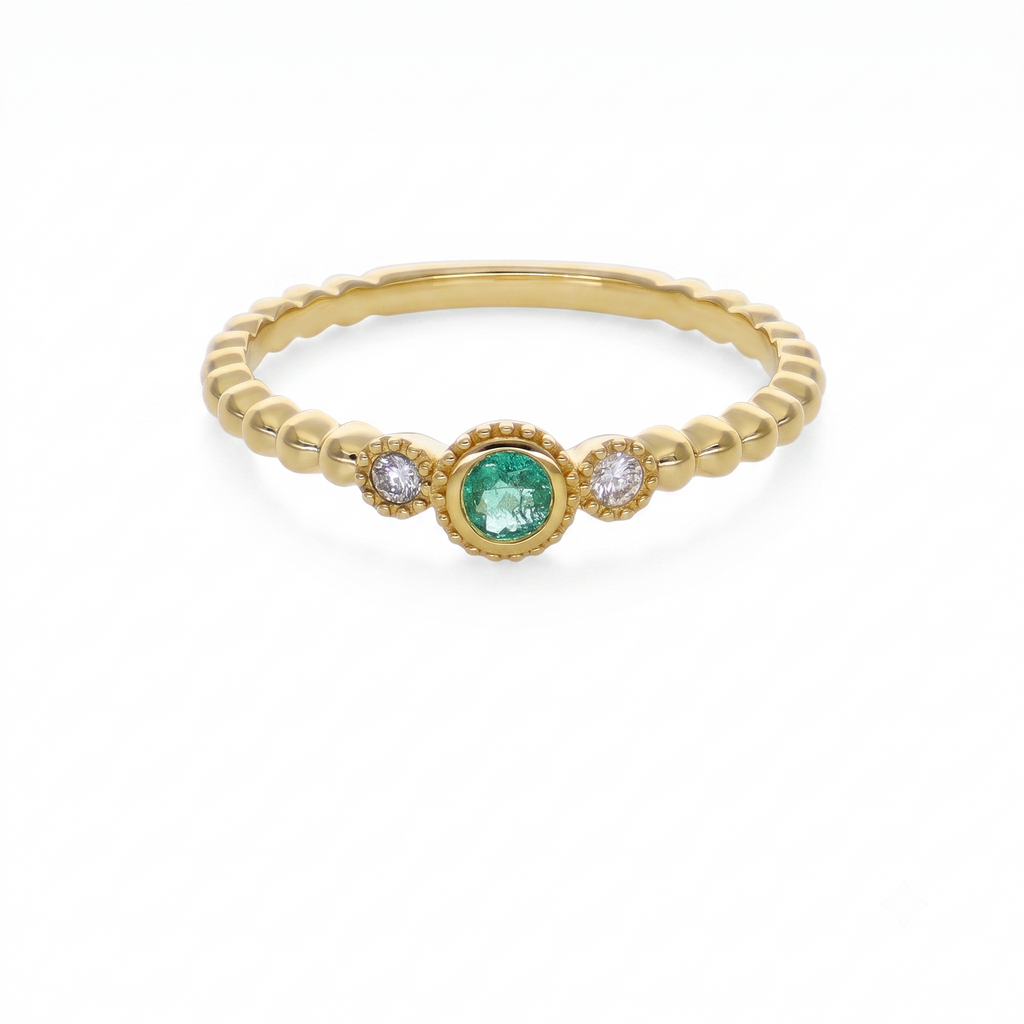 Anillo Oro Amarillo con Esmeraldas y Diamantes | AN-14610