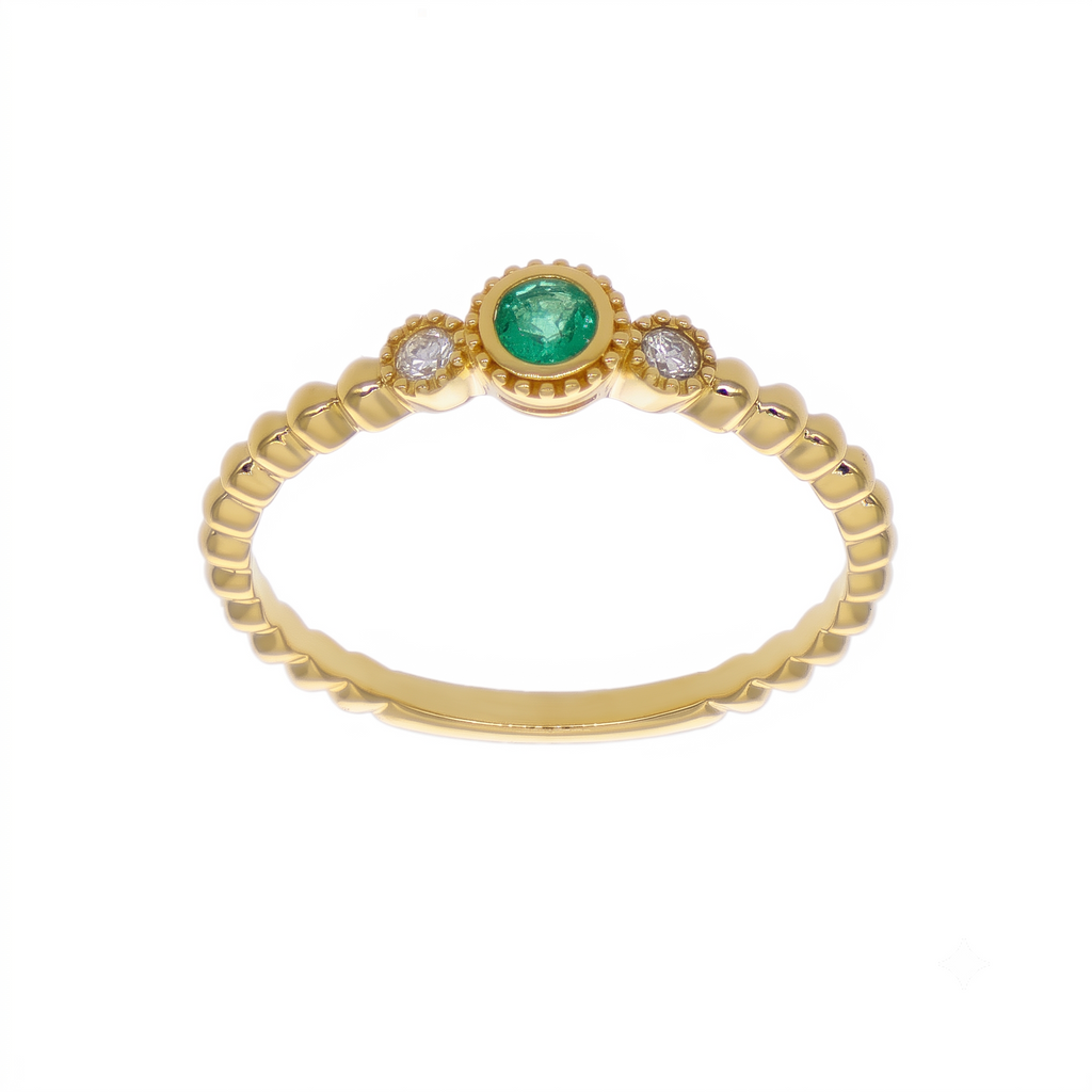 Anillo Oro Amarillo con Esmeraldas y Diamantes | AN-14610