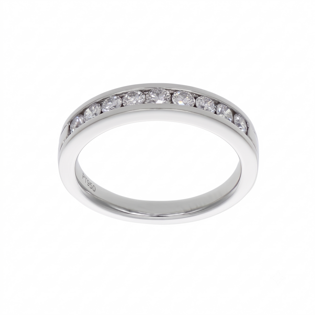 Anillo Platino con Diamantes 0,46 ct Medio Cintillo en Riel | AN-14624