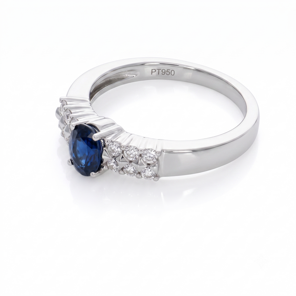 Anillo Platino con Zafiro Azul y Diamantes 0,89 ct | AN-14625