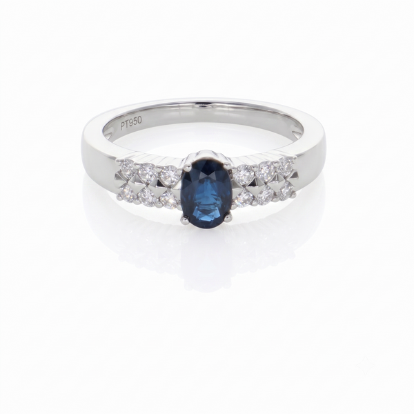 Anillo Platino con Zafiro Azul y Diamantes 0,89 ct | AN-14625