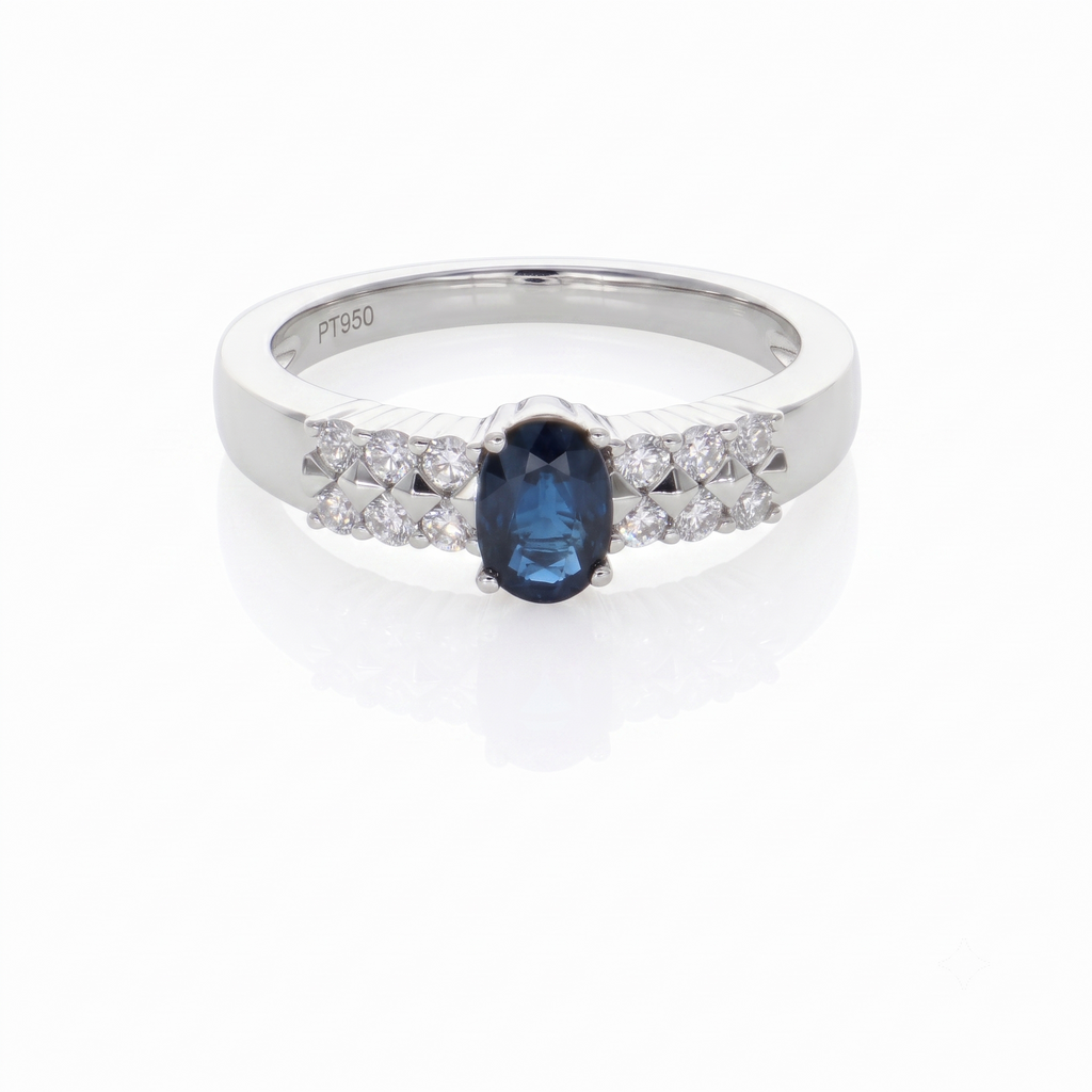 Anillo Platino con Zafiro Azul y Diamantes 0,89 ct | AN-14625