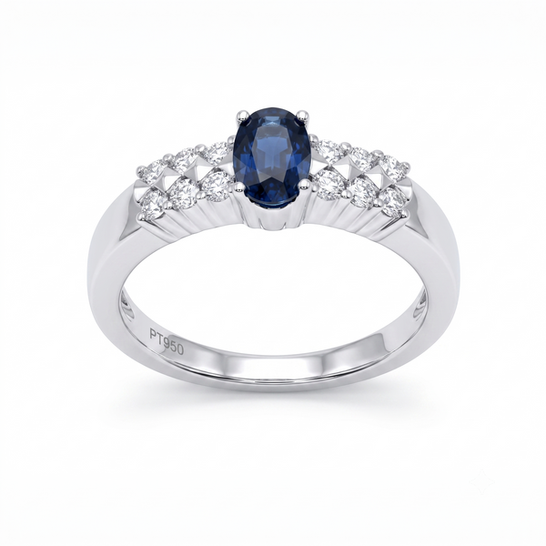 Anillo Platino con Zafiro Azul y Diamantes 0,89 ct | AN-14625