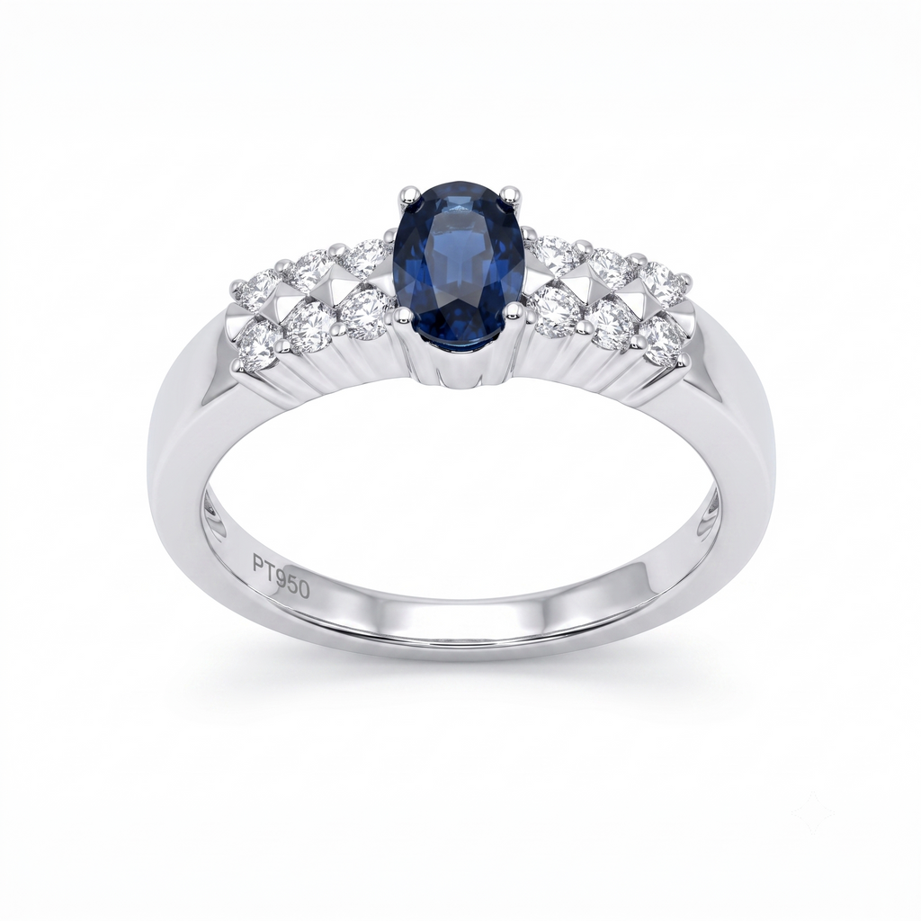 Anillo Platino con Zafiro Azul y Diamantes 0,89 ct | AN-14625