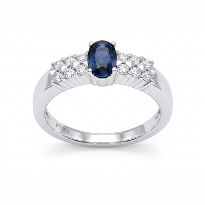 Anillo Platino con Zafiro Azul y Diamantes 0,89 ct | AN-14625