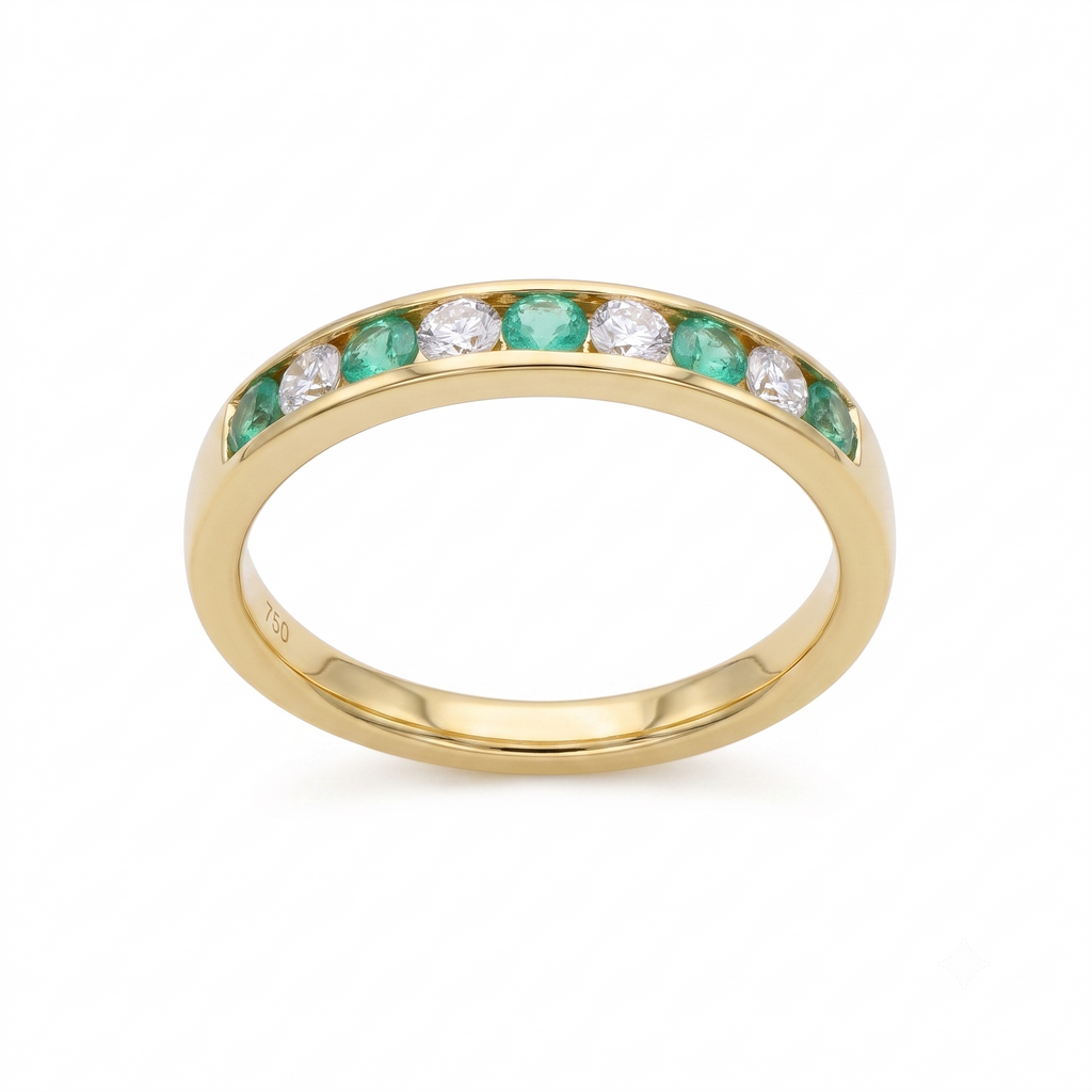 Anillo Oro Amarillo con Esmeraldas y Diamantes | AN-14626