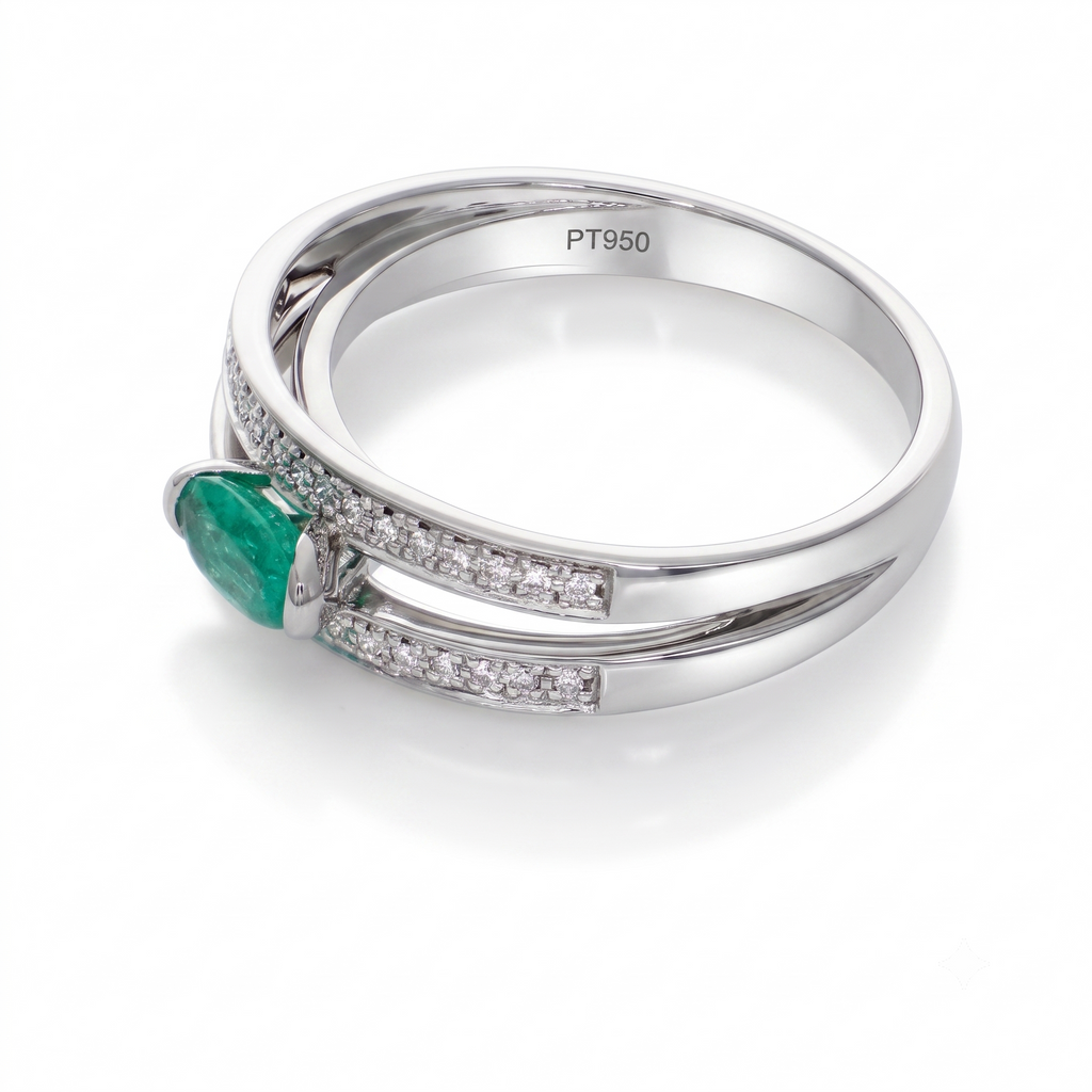 Anillo de Platino con Esmeralda Oval y Diamantes | AN-14627