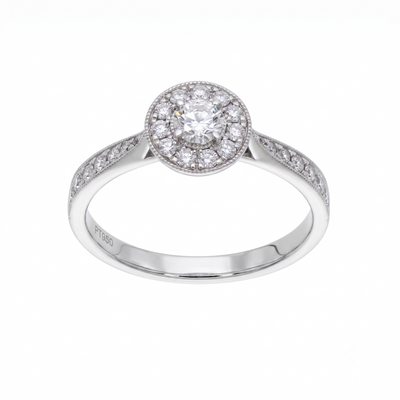 Anillo Platino con Diamantes 0,30 ct Halo | AN-14638