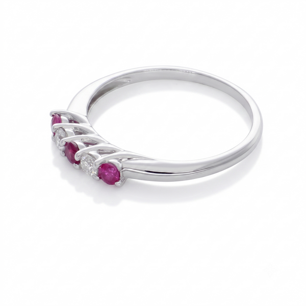 Anillo Oro Blanco 18K con Rubíes y Diamantes | AN-14656