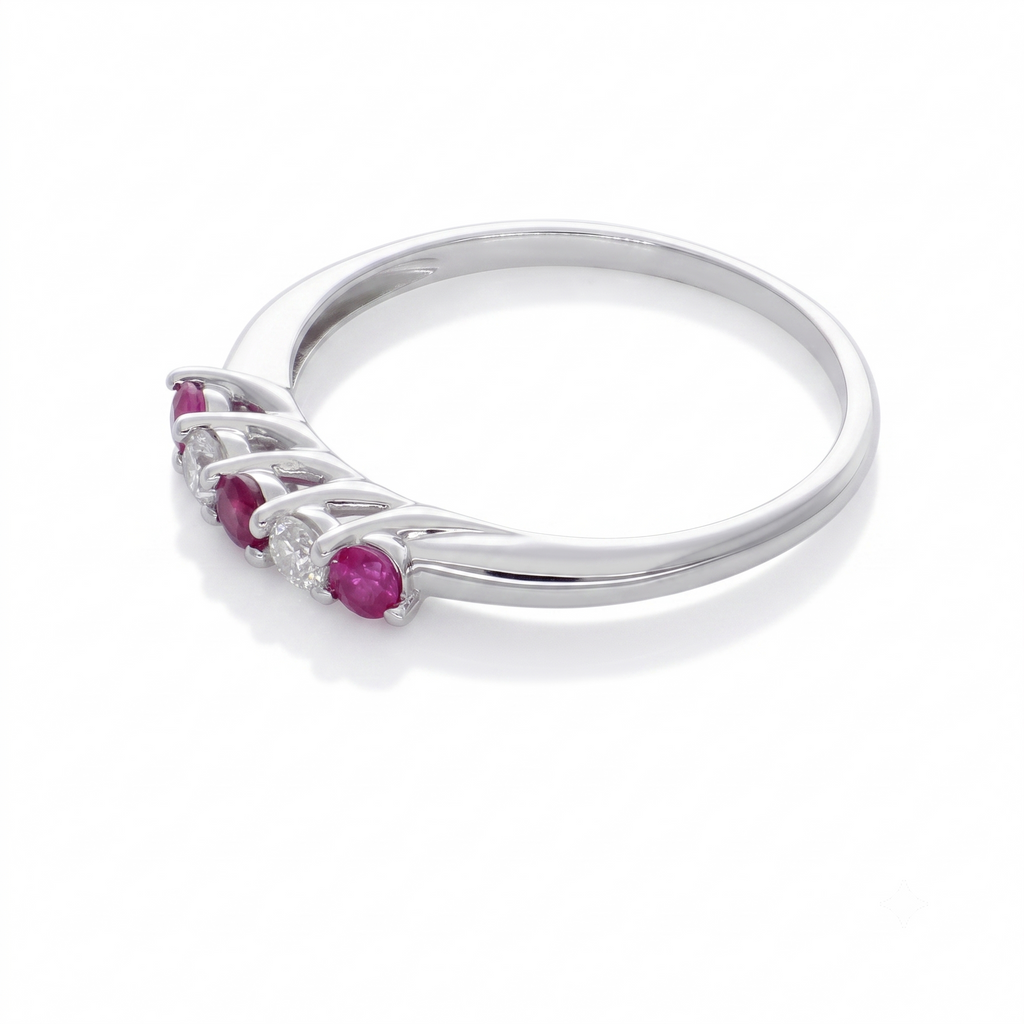 Anillo Oro Blanco 18K con Rubíes y Diamantes | AN-14656