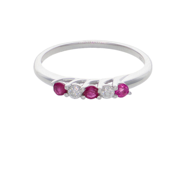 Anillo Oro Blanco 18K con Rubíes y Diamantes | AN-14656