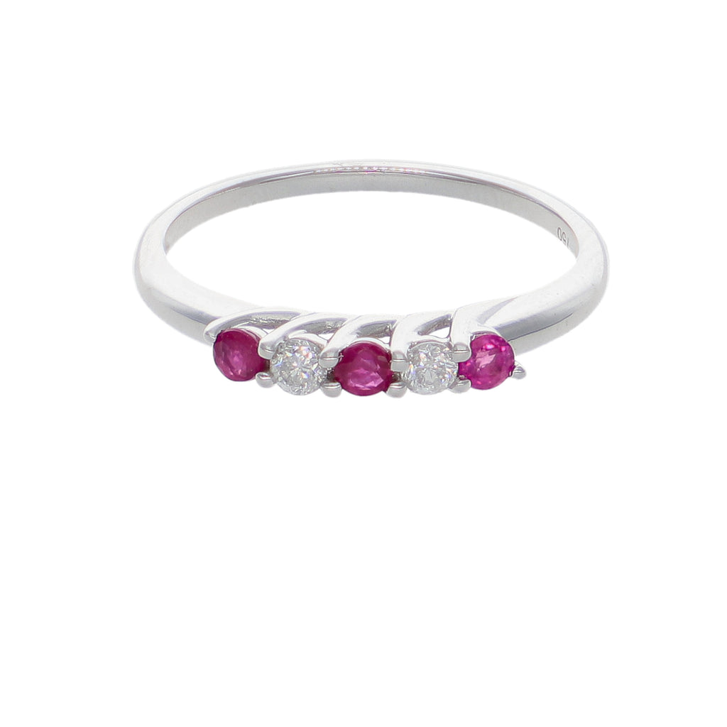 Anillo Oro Blanco 18K con Rubíes y Diamantes | AN-14656