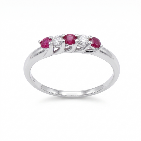 Anillo Oro Blanco 18K con Rubíes y Diamantes | AN-14656