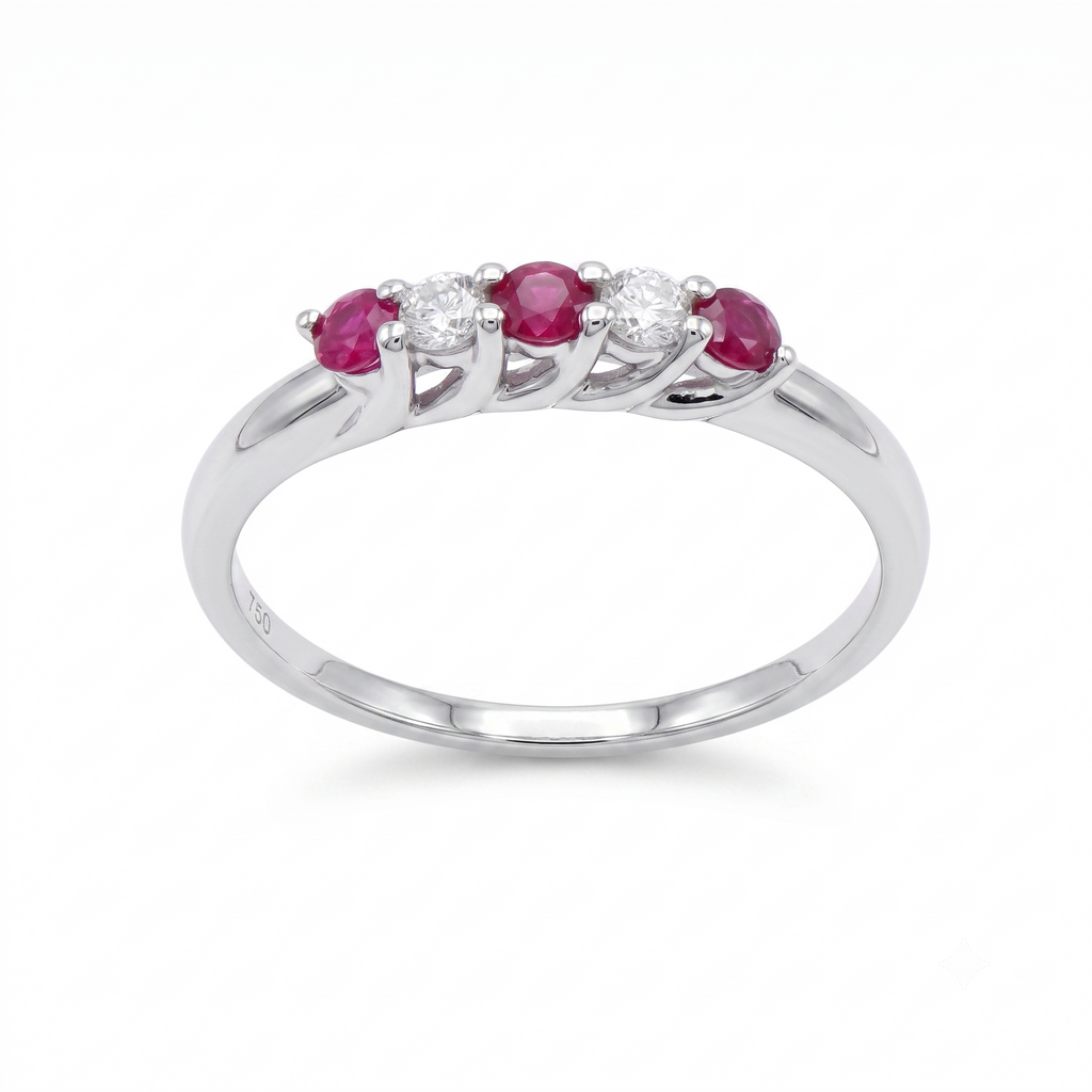 Anillo Oro Blanco 18K con Rubíes y Diamantes | AN-14656