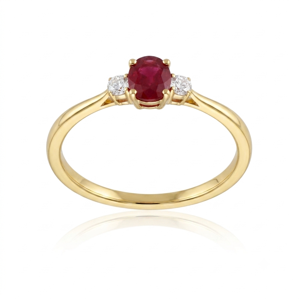 Anillo Oro Amarillo 18K con Rubíes y Diamantes | AN-14657