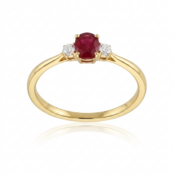 Anillo Oro Amarillo 18K con Rubíes y Diamantes | AN-14657