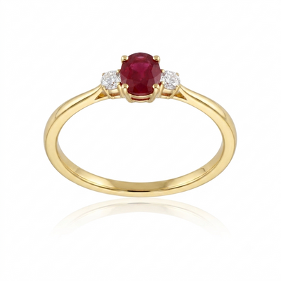 Anillo Oro Amarillo 18K con Rubíes y Diamantes | AN-14657
