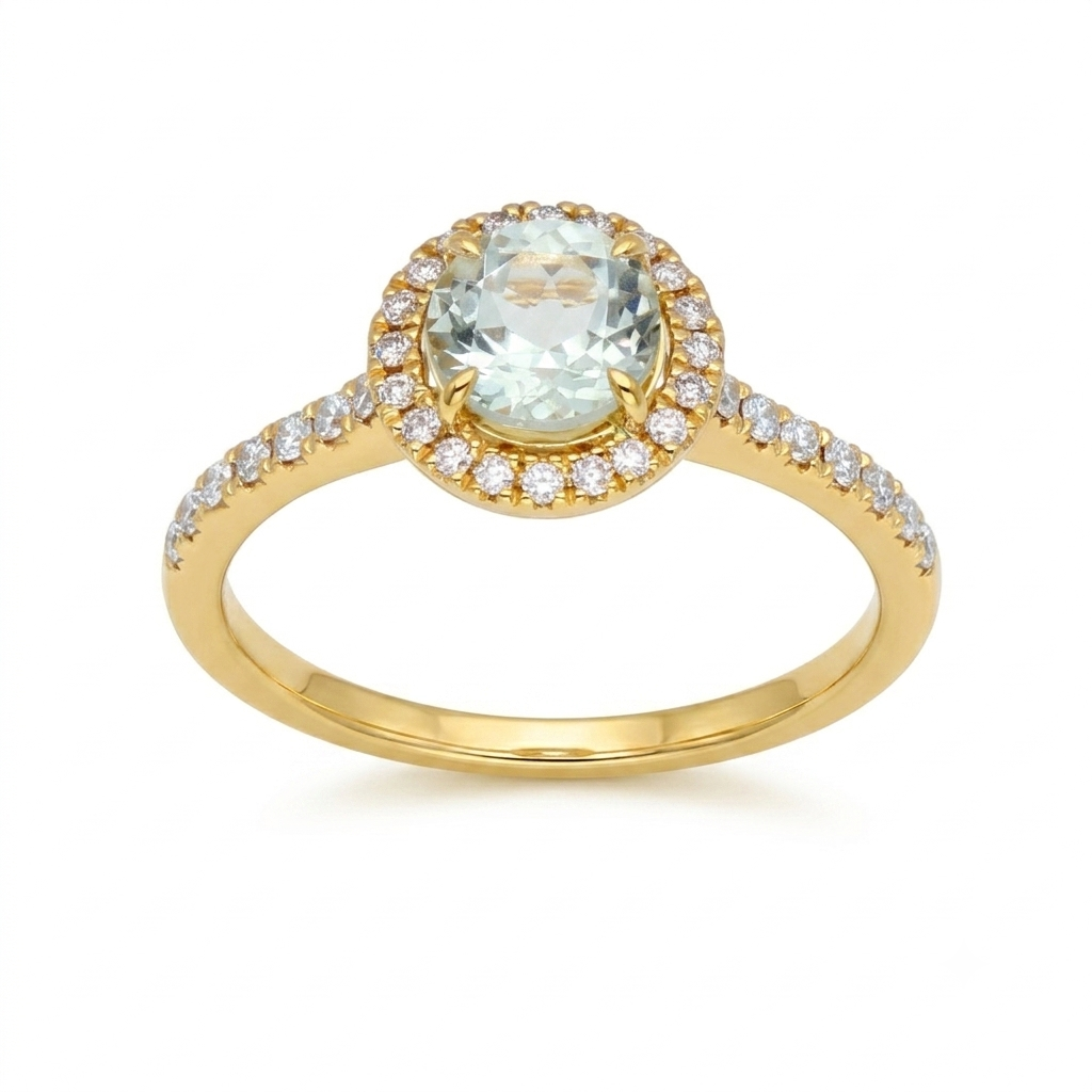 Anillo Oro Amarillo 18K con Amatista Verde y Diamantes | AN-14658