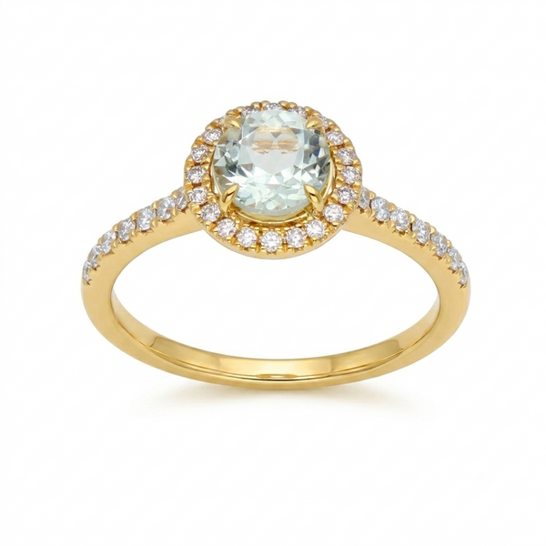 Anillo Oro Amarillo 18K con Amatista Verde y Diamantes | AN-14658
