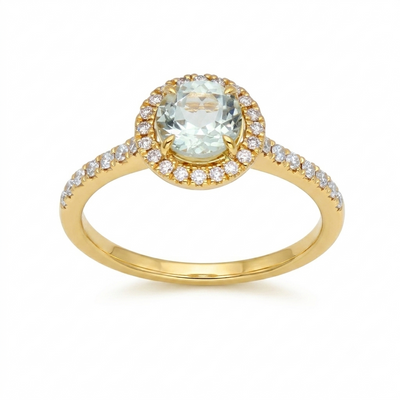 Anillo Oro Amarillo 18K con Amatista Verde y Diamantes | AN-14658