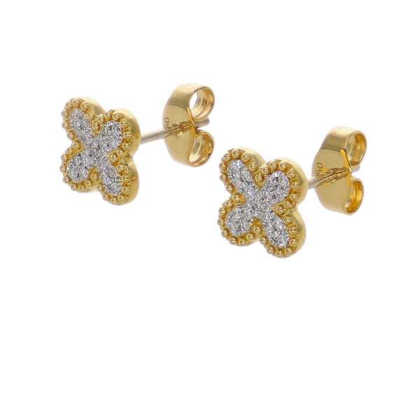 Aros Oro Amarillo 18kt Diamantes Flor | AR-14660