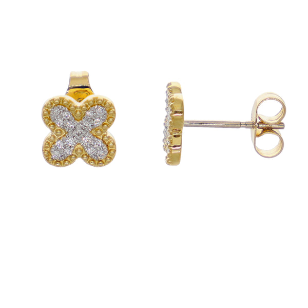 Aros Oro Amarillo 18kt Diamantes Flor | AR-14660