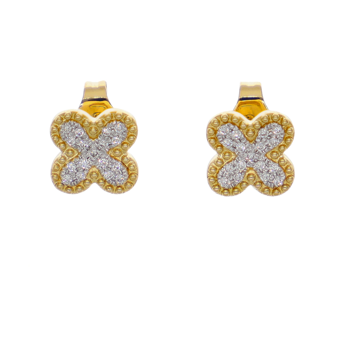 Aros Oro Amarillo 18kt Diamantes Flor | AR-14660