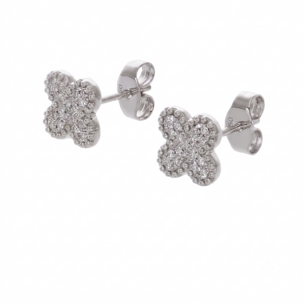 Aros Oro Blanco 18kt Diamantes Flor | AR-14661