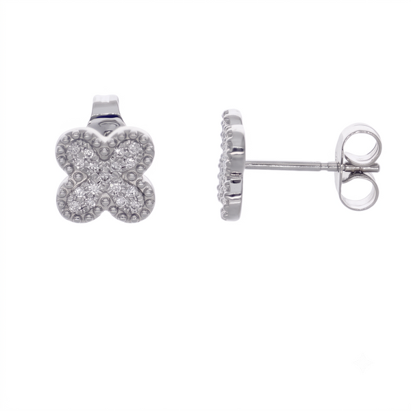 Aros Oro Blanco 18kt Diamantes Flor | AR-14661