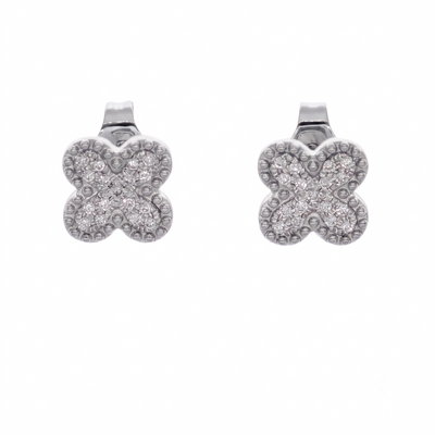 Aros Oro Blanco 18kt Diamantes Flor | AR-14661