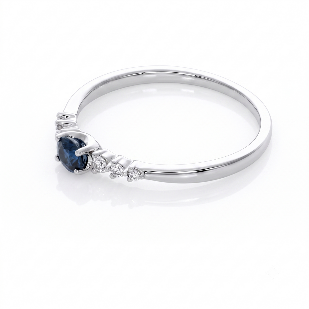 Anillo Oro Blanco 18K con Zafiro Azul Oval y Diamantes | AN-14668