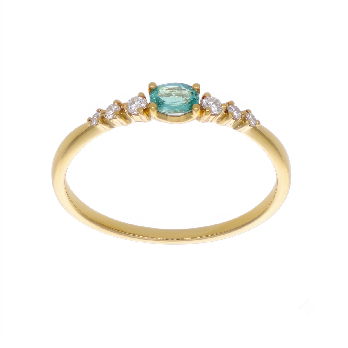 Anillo Oro Amarillo 18K con Esmeralda Oval y Diamantes  | AN-14669