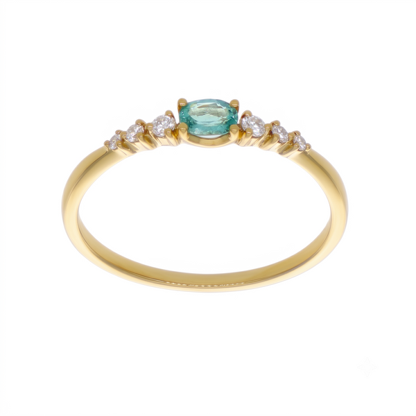 Anillo Oro Amarillo 18K con Esmeralda Oval y Diamantes  | AN-14669