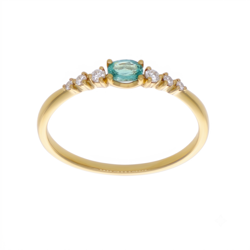 Anillo Oro Amarillo 18K con Esmeralda Oval y Diamantes  | AN-14669