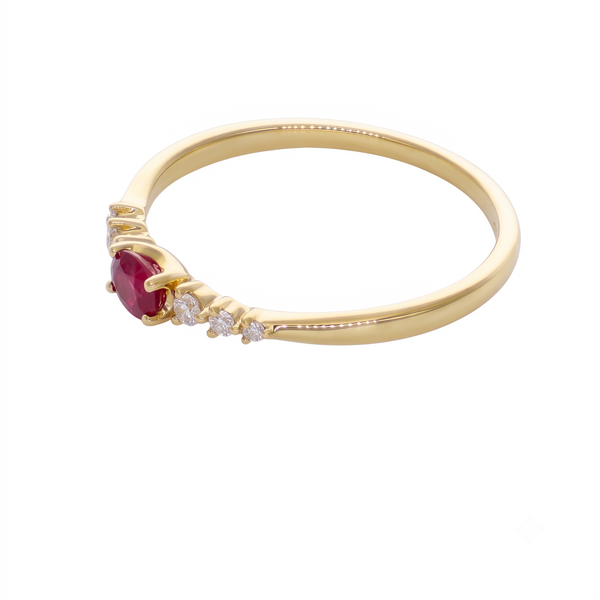 Anillo Oro Amarillo 18K con Rubí Oval y Diamantes  | AN-14670