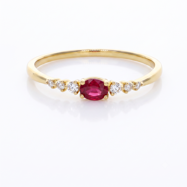 Anillo Oro Amarillo 18K con Rubí Oval y Diamantes  | AN-14670