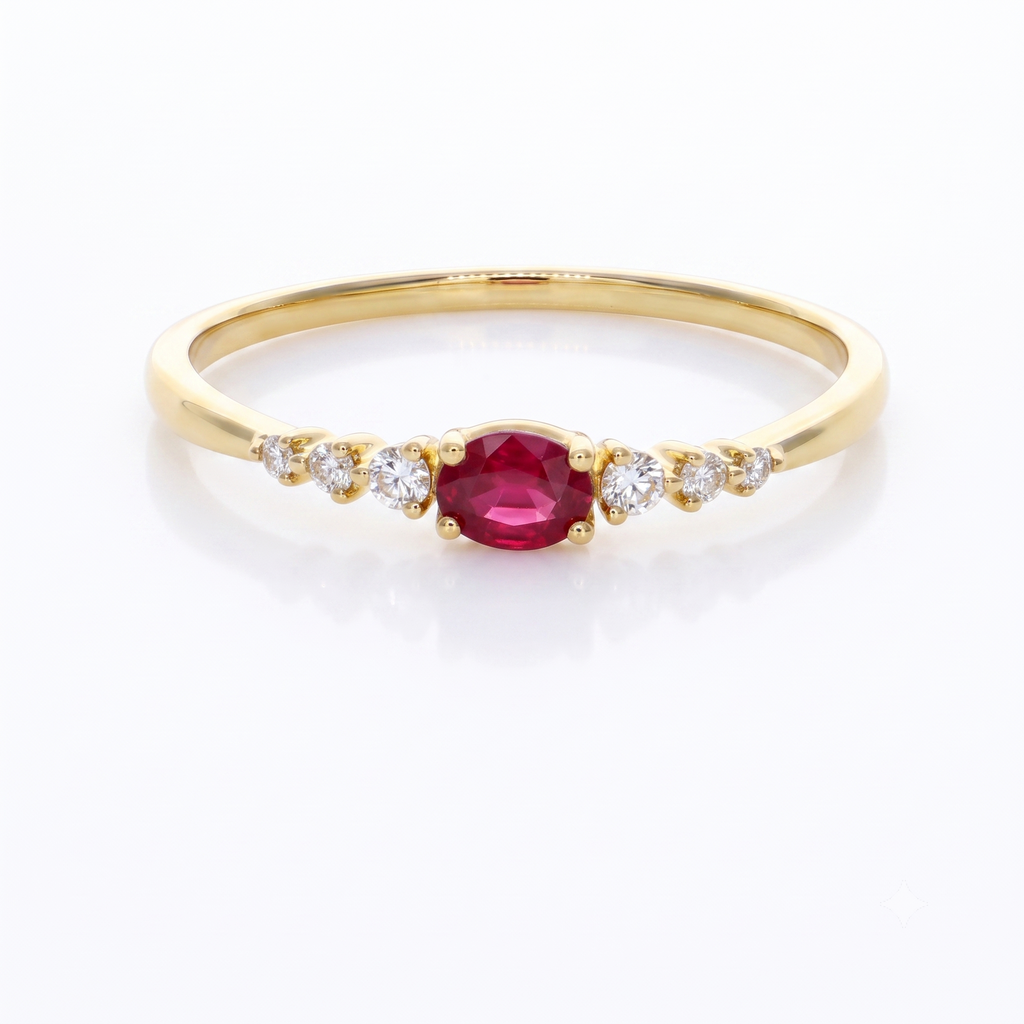 Anillo Oro Amarillo 18K con Rubí Oval y Diamantes  | AN-14670