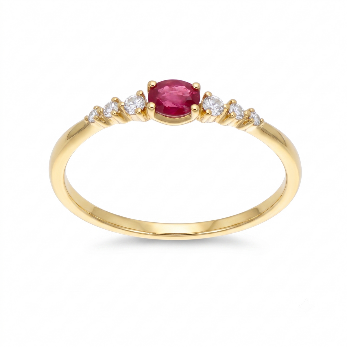 Anillo Oro Amarillo 18K con Rubí Oval y Diamantes  | AN-14670