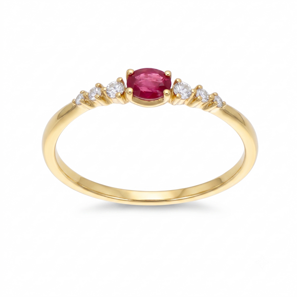 Anillo Oro Amarillo 18K con Rubí Oval y Diamantes  | AN-14670