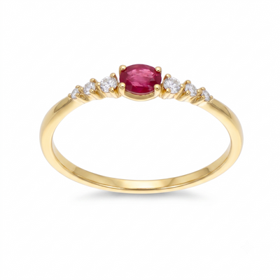 Anillo Oro Amarillo 18K con Rubí Oval y Diamantes  | AN-14670