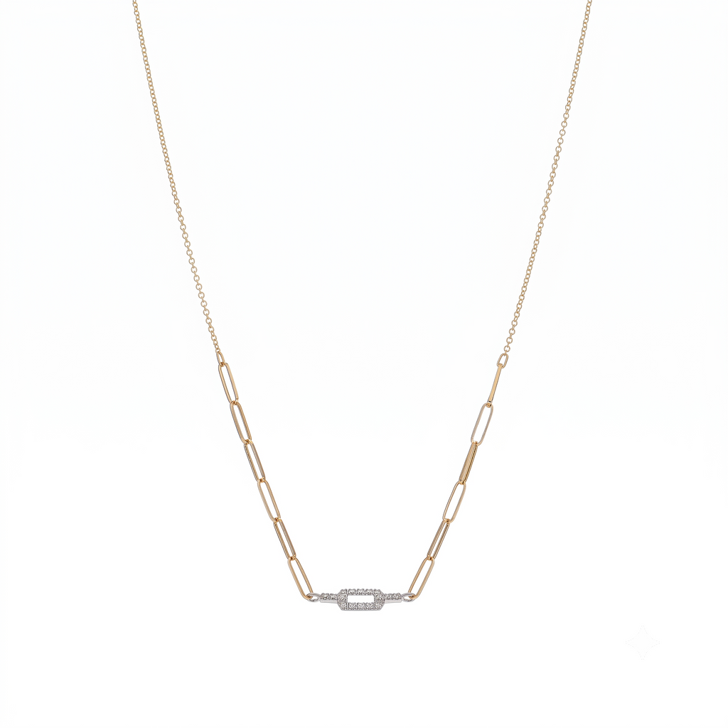 Collar Oro Amarillo 18K con Eslabones y Diamantes 0,11 ct |  CO-14672