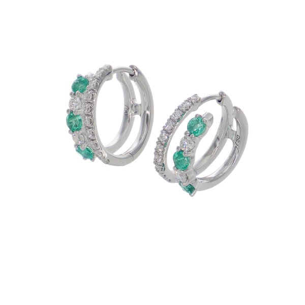 Argollas Oro Blanco 18K con Esmeraldas y Diamantes 0,70 ct